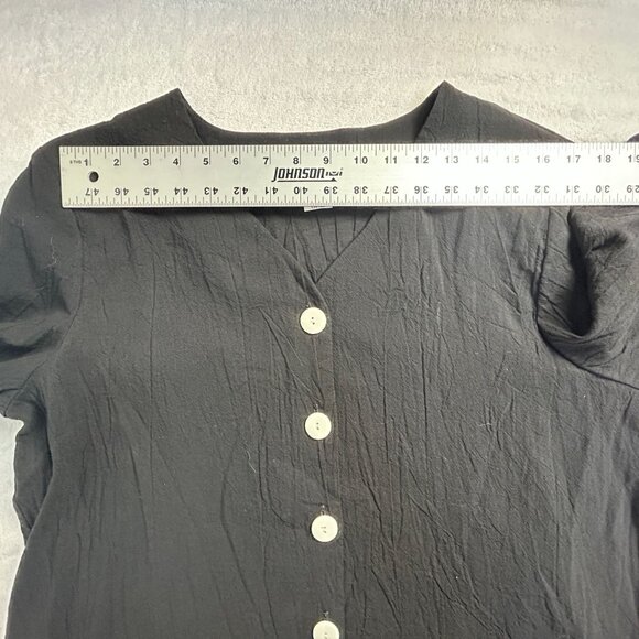 Brownstone Studio Womens Crinkle Button-Down Blouse Large Cotton Black Casual - Picture 5 of 7